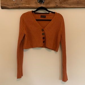UO Cropped Burnt Orange Button Sweater